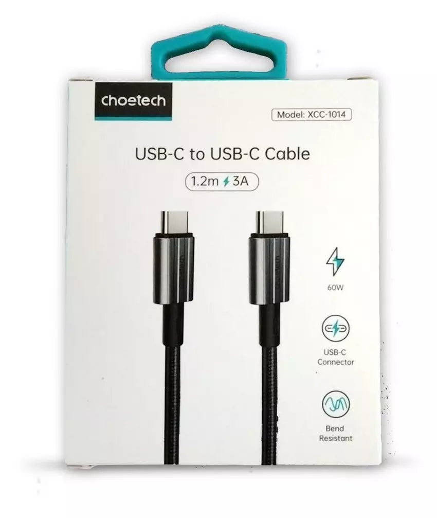 كابل Choetech USB-C إلى USB-C بطول 1.2 متر وقوة 3 أمبير، أسود (XCC-1014) 