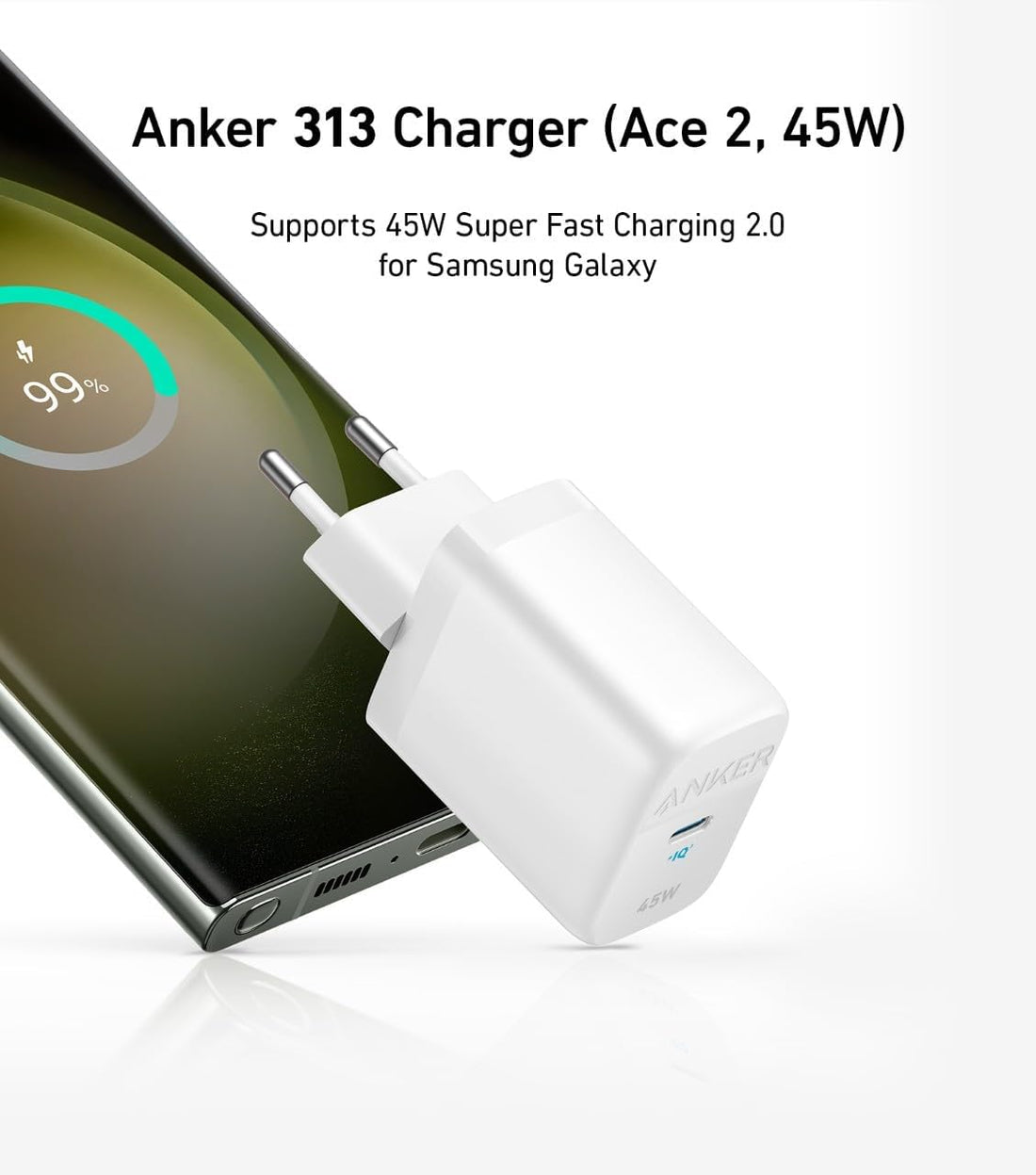 شاحن سريع Anker 313 USB-C (Ace 2) - 45 واط - أبيض 