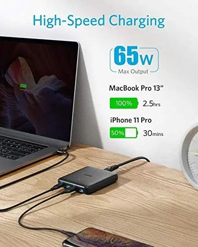 Anker A2045 65W 4 Port PIQ 3.0 & GaN Fast Charger Adapter, PowerPort Atom III Slim