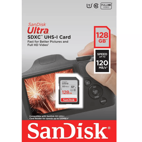 SanDisk 128GB Ultra SXHC UHS-I Memory Card, 120MB/s Read Speed, Full HD Video, Shockproof, Waterproof - Rebuy-Box