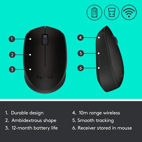 Logitech M171 Wireless Mouse, 1000 DPI, 12-Month Battery Life, 10m Wireless Range - Rebuy-Box