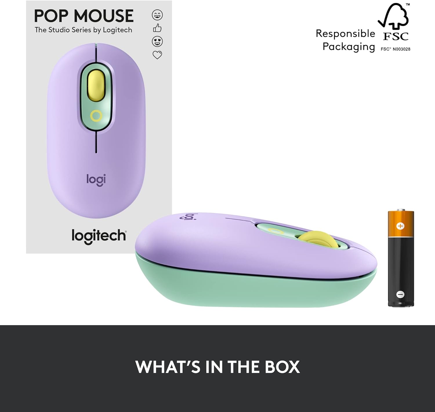 Logitech POP Mouse - Wireless Mouse with Customizable Emojis, SilentTouch Technology, Bluetooth Connectivity, and Compact Design - Rebuy-Box