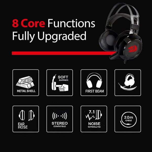 Redragon H301 SIREN2 7.1 Channel Surround Stereo Gaming Headset, Noise-Cancelling Microphone, RGB Lighting, Comfortable Ear Cushions - Rebuy-Box