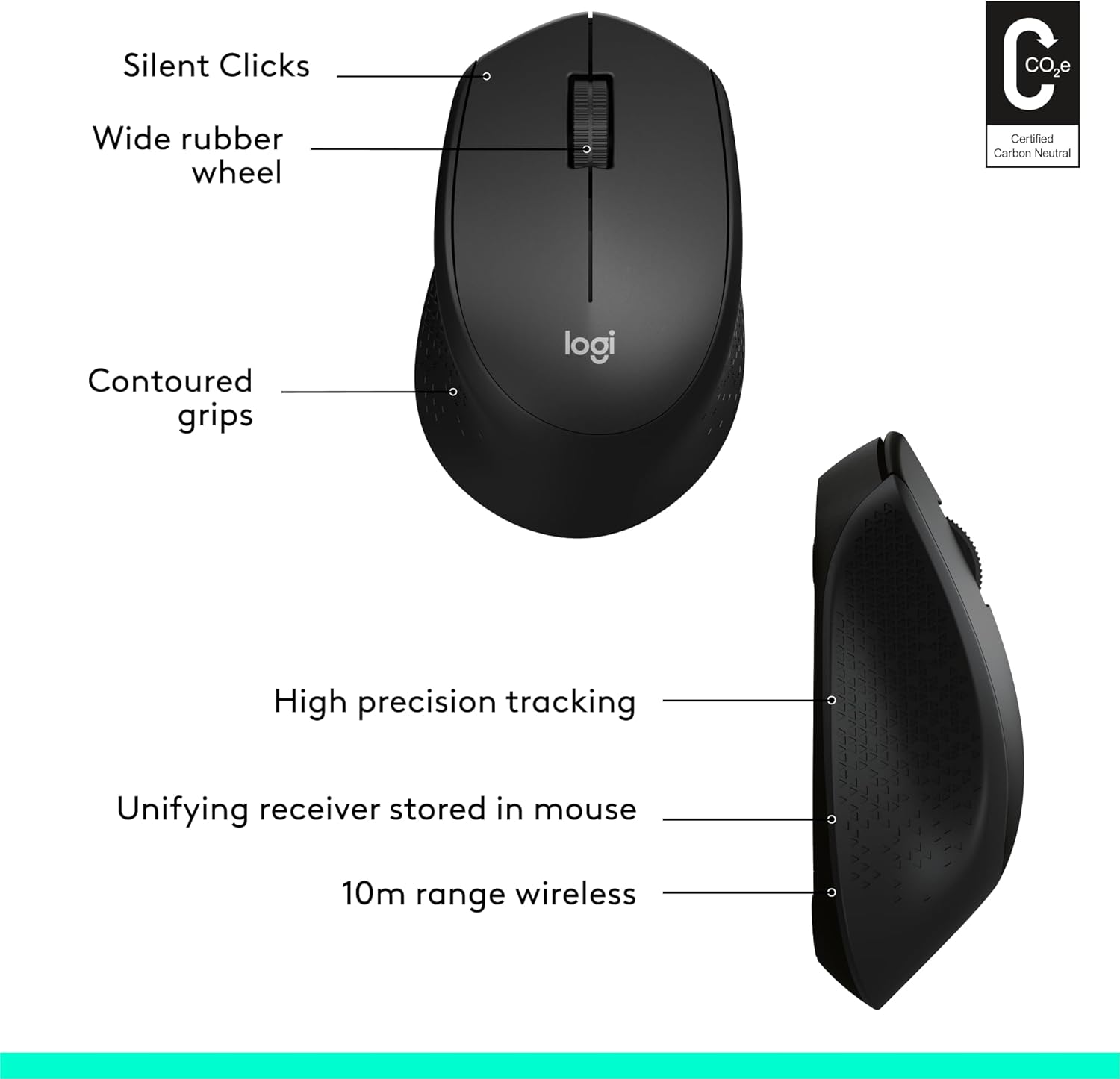 Logitech M330 Silent Wireless Mouse - Black, 1000 DPI, Long Battery Life, Ultra Quiet - Rebuy-Box