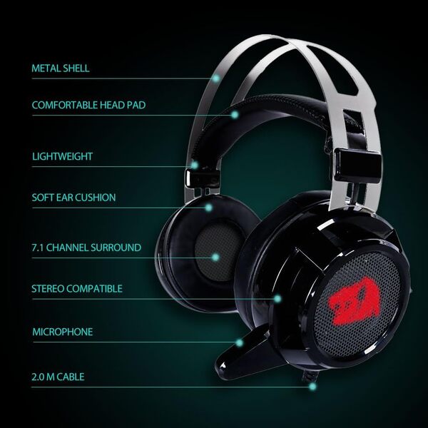 Redragon H301 SIREN2 7.1 Channel Surround Stereo Gaming Headset, Noise-Cancelling Microphone, RGB Lighting, Comfortable Ear Cushions - Rebuy-Box
