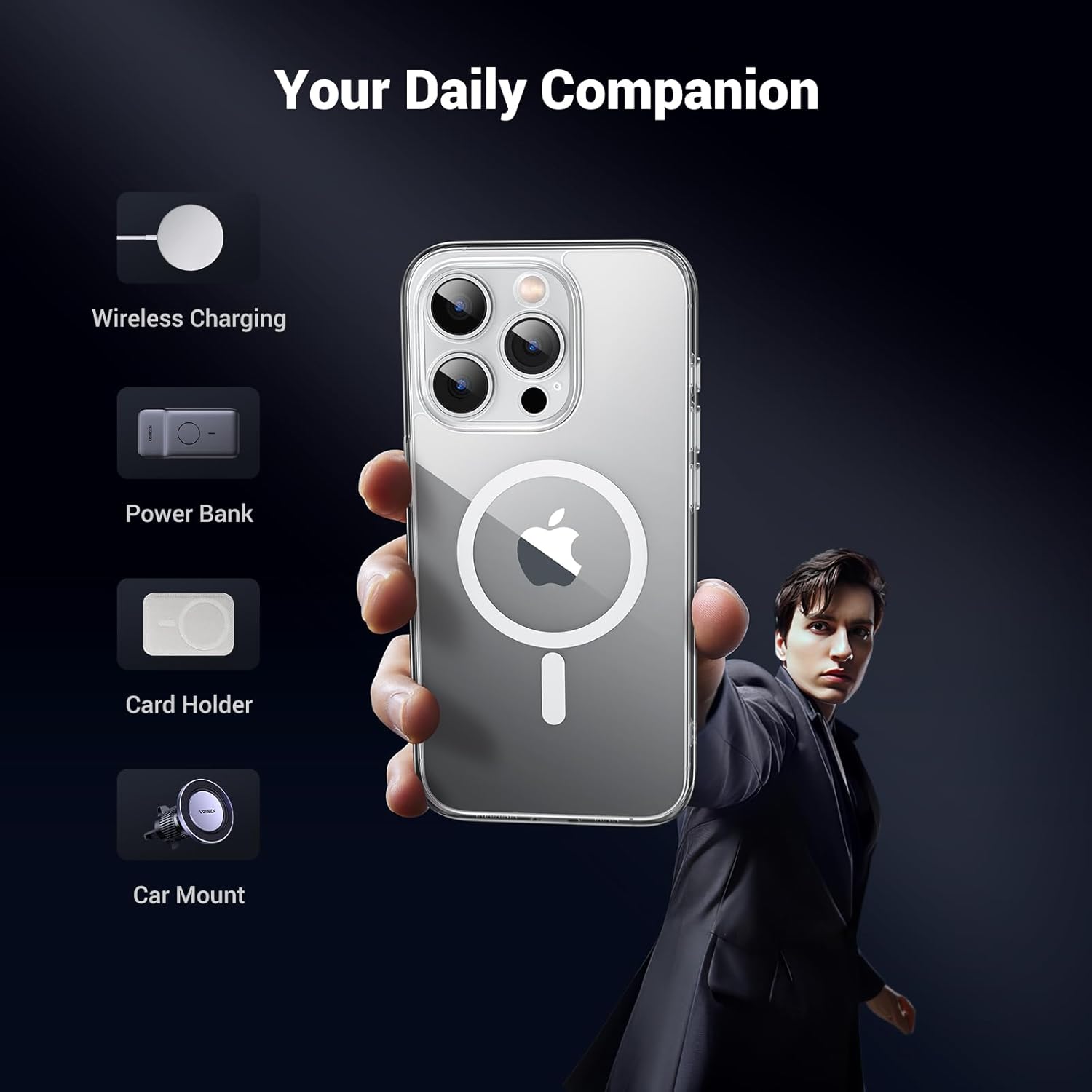 Ugreen Classy Clear Magnetic Protective Case for iphone 15 Pro (Clear)