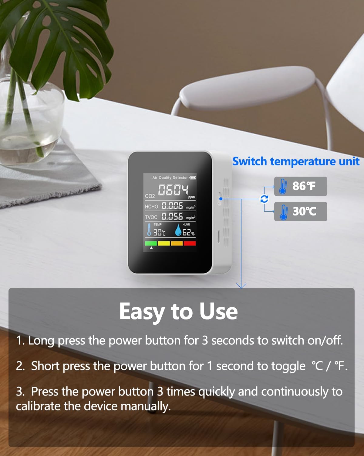 Air Quality Monitor 5 in 1 Multifunctional Automatic Display - White - Rebuy-Box