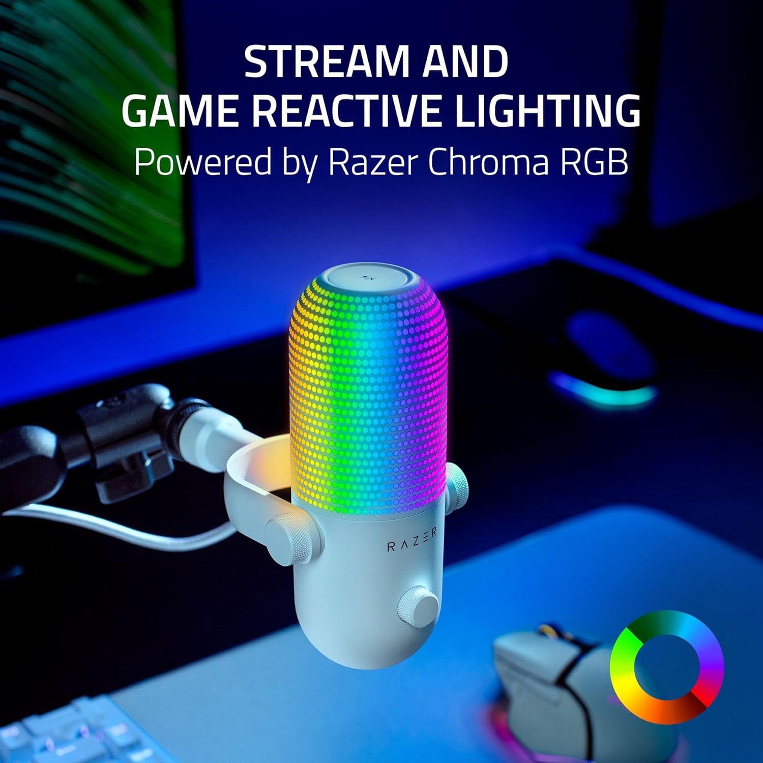 Razer Seiren V3 White Chroma – USB RGB Streaming Microphone