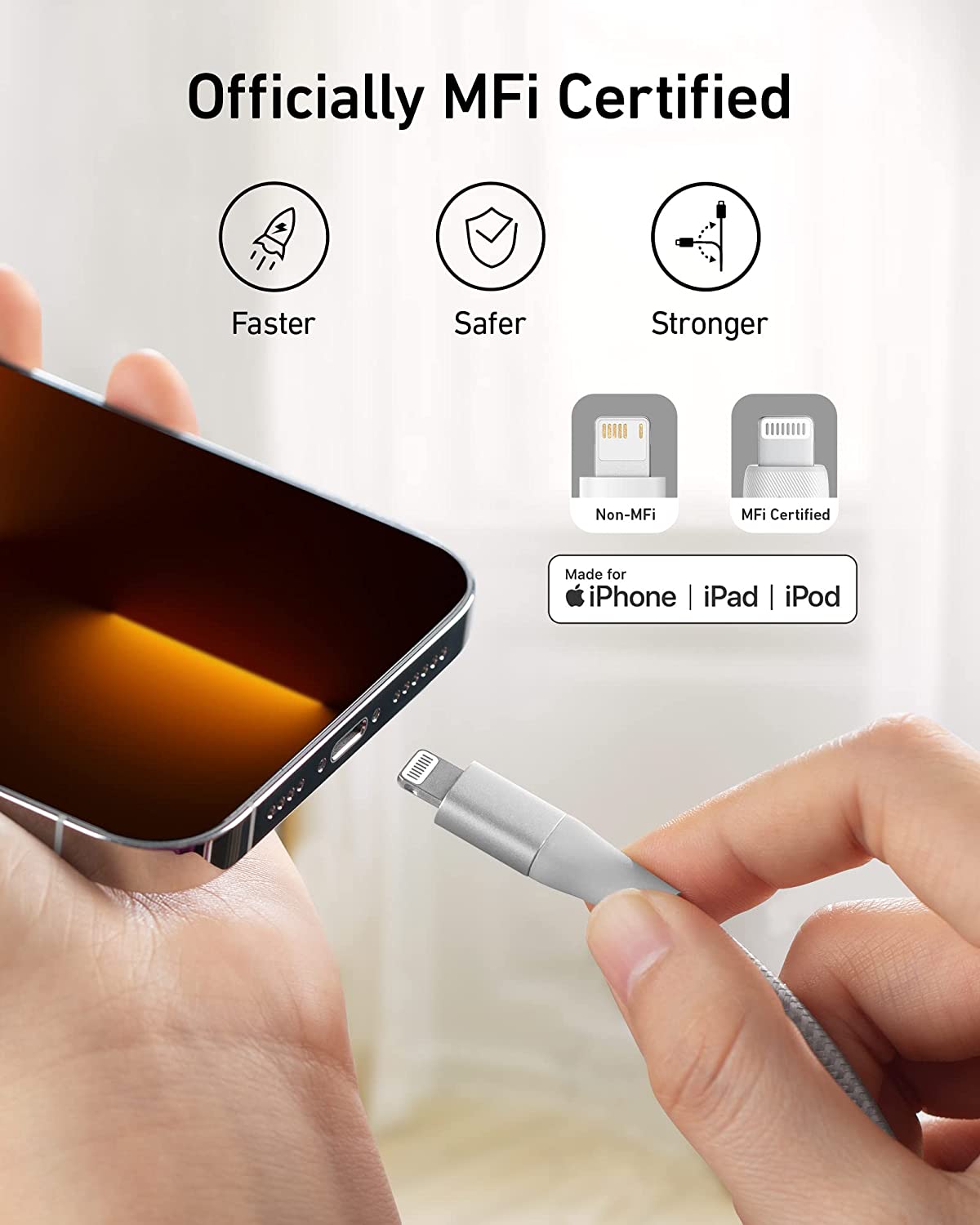Anker PowerLine+ II USB-A with Lightning Connector, 3ft/0.9m, A8452H43, Silver, Durable Charging Cable - Rebuy-Box