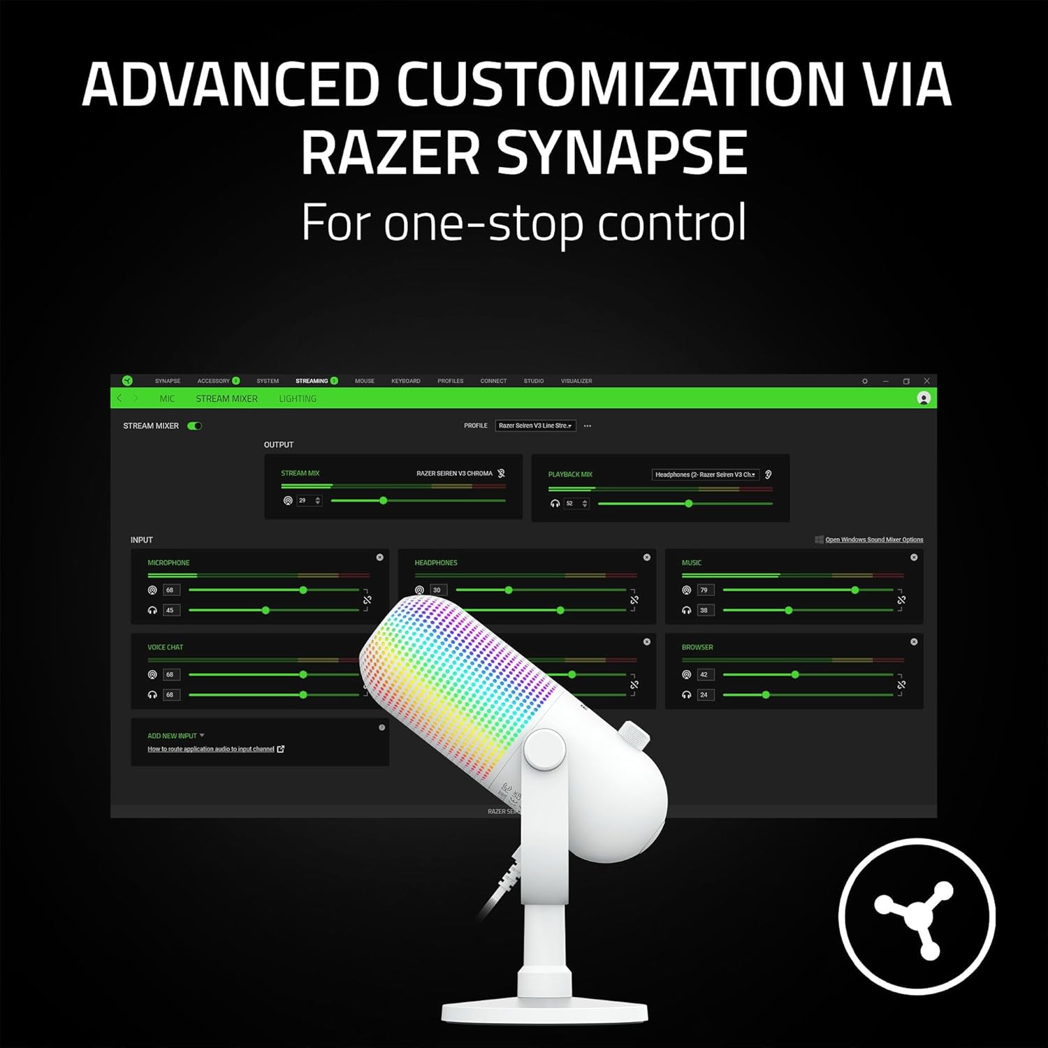 Razer Seiren V3 White Chroma – USB RGB Streaming Microphone