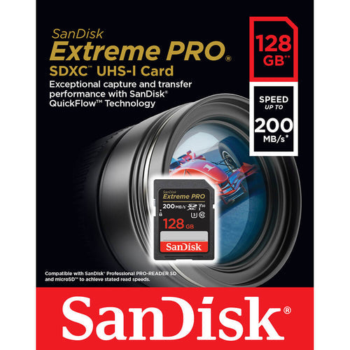 SanDisk 128GB Extreme PRO SDXC UHS-I Card, 200MB/s Read Speed, 90MB/s Write Speed, 4K UHD, Shockproof, Temperature-Proof - Rebuy-Box
