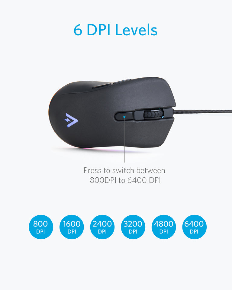 Anker Gaming Mouse TM205U, 6 DPI Levels, Ergonomic Design, USB Wired, RGB Lighting - Rebuy-Box