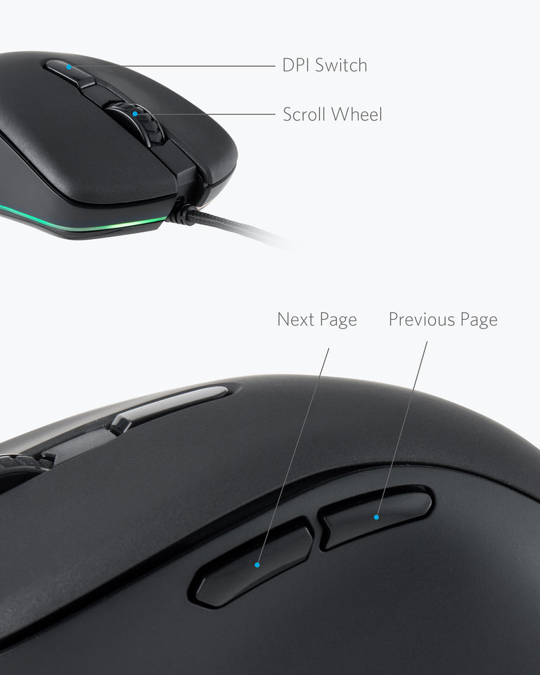Anker Gaming Mouse TM205U, 6 DPI Levels, Ergonomic Design, USB Wired, RGB Lighting - Rebuy-Box