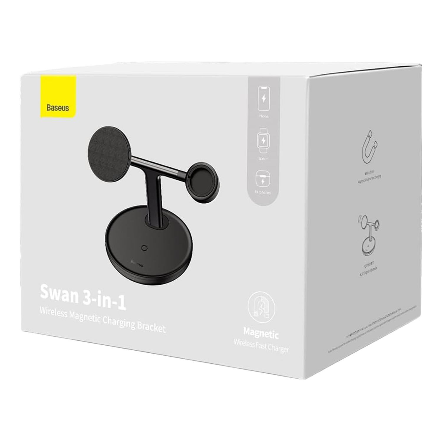 Baseus Swan 3-in-1 – Magnetic Wireless Charging Stand for Phone, Watch & Earbuds (20W)