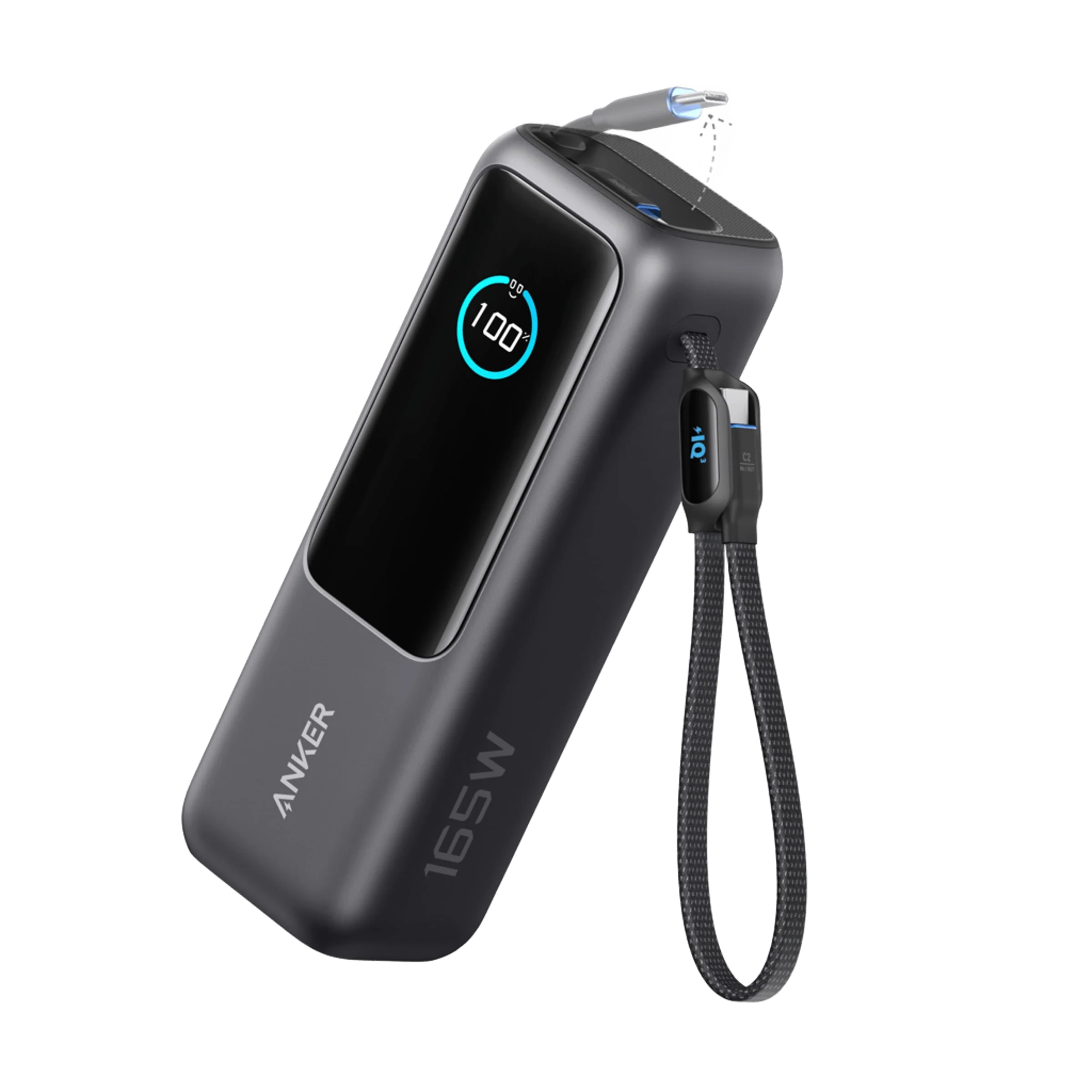 Anker Zolo Power Bank 25K mAh 165W Built-in and Retractable Cables (A1695P11) – Space Black Grade A