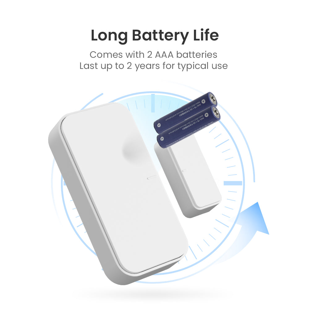 Battery pack with batteries and text about long battery life on a white background