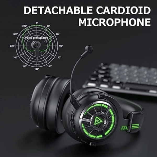 EKSA E5000 Pro Wired Gaming Headset Showing Detachable Cardioid Microphone for Clear Voice Capture Black Rebuy-Box