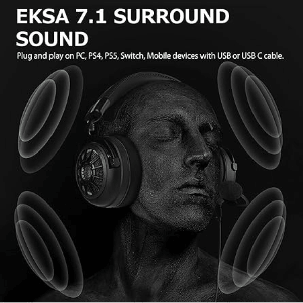 EKSA E5000 Pro Wired Gaming Headset Showing 7.1 Surround Sound Audio Experience Black Rebuy-Box