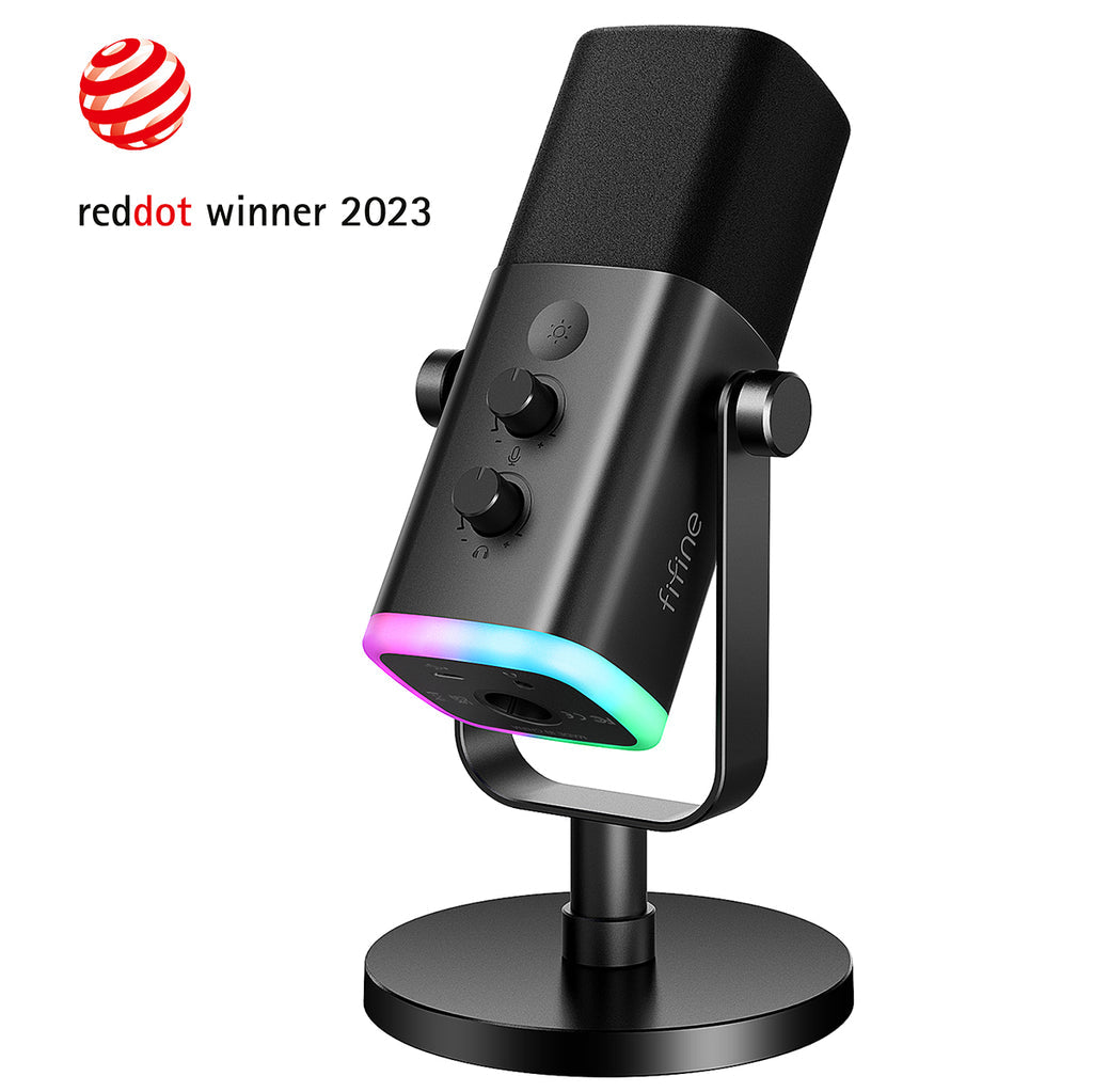 FIFINE AmpliGame AM8 RGB USB/XLR Dynamic Microphone with Touch-Mute, I/O Controls, and Live Monitoring for Streaming - Rebuy-Box