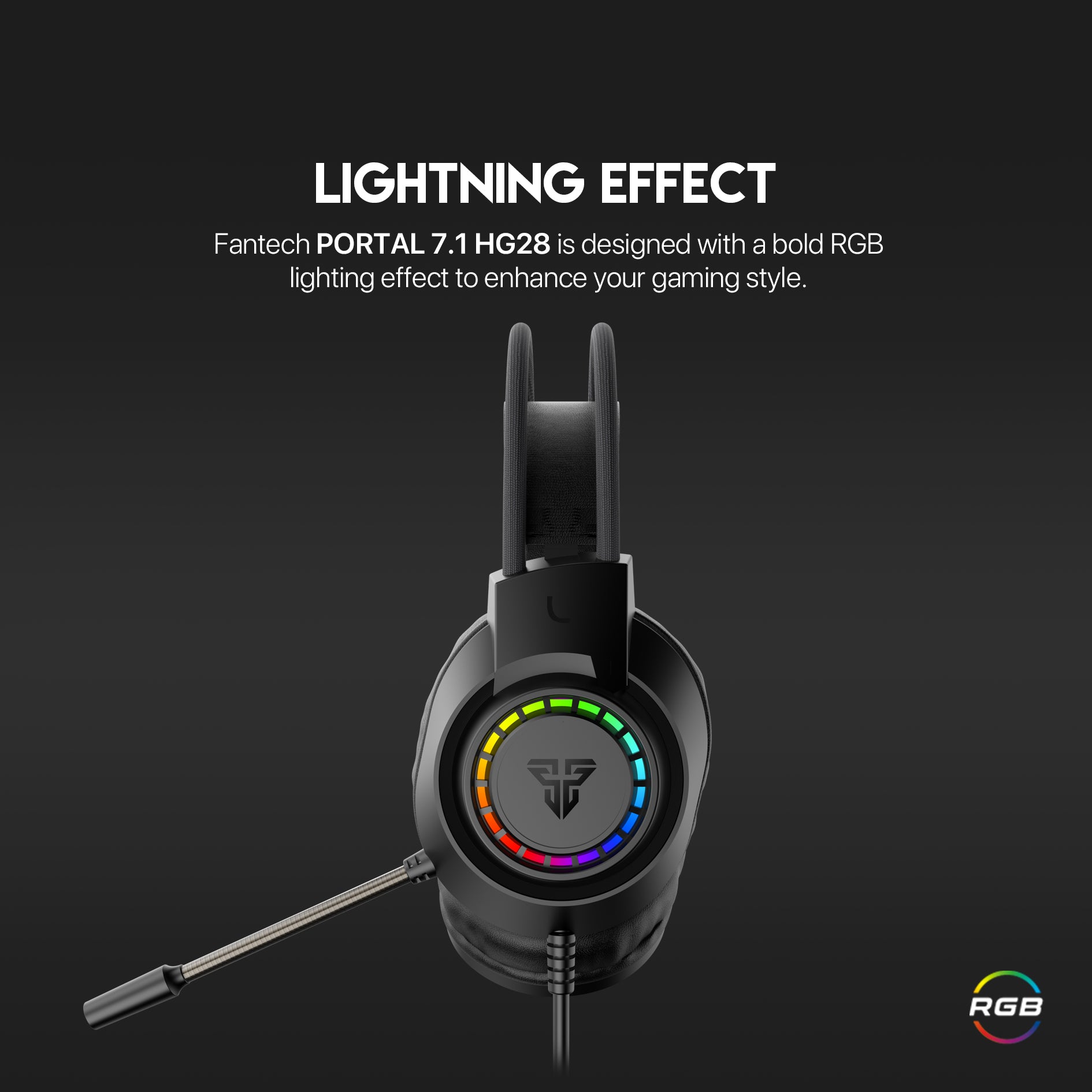 Fantech Portal HG28 7.1 Virtual Surround RGB Gaming Headset – Black (Grade A)