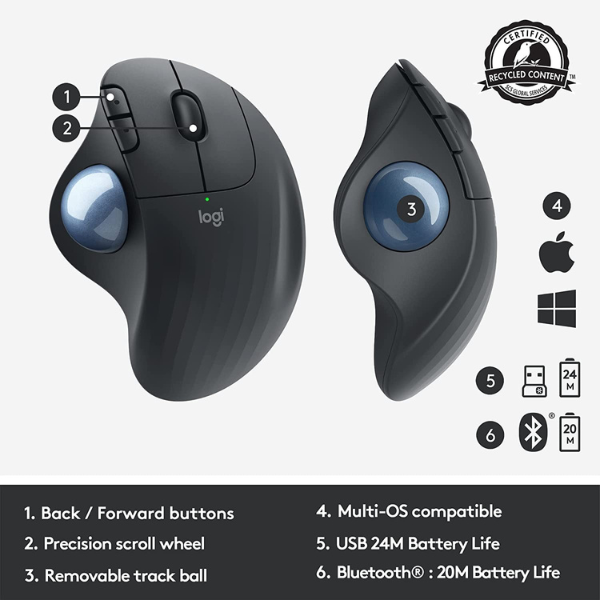 Logitech Ergo M575 Wireless Trackball, Ergonomic Design, Advanced Optical Tracking, Long Battery Life - Rebuy-Box