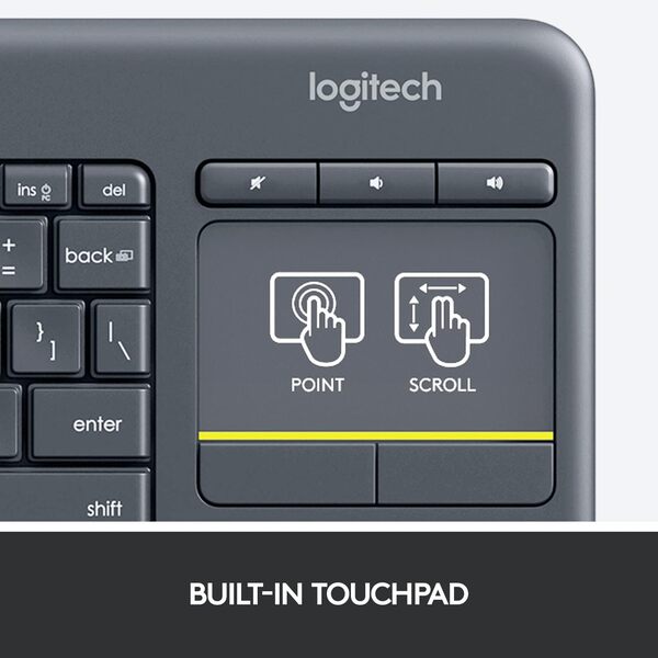 Logitech Keyboard Touch Media K400 Plus - Wireless Bluetooth & Unifying Receiver, Integrated Touchpad, Compact Design - Rebuy-Box
