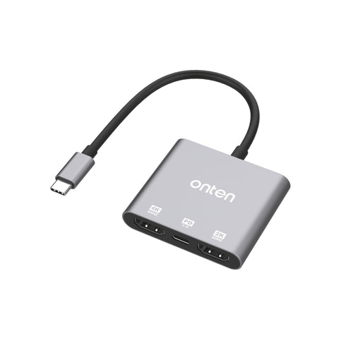 Onten USB-C to Dual HDMI Adapter with PD 3.0 - OTN-9175S - Grey