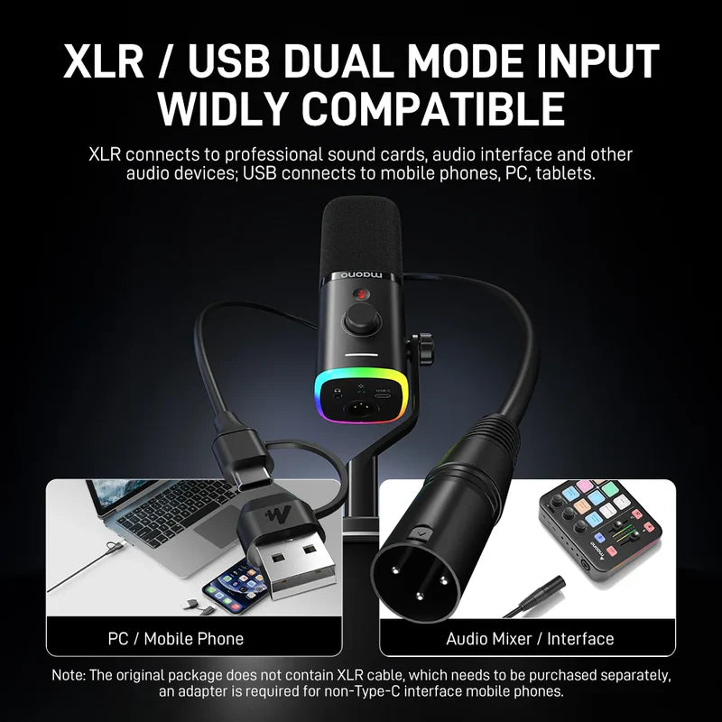 MAONO PD100X USB XLR Dynamic Microphone – Front View - Rebuy-Box