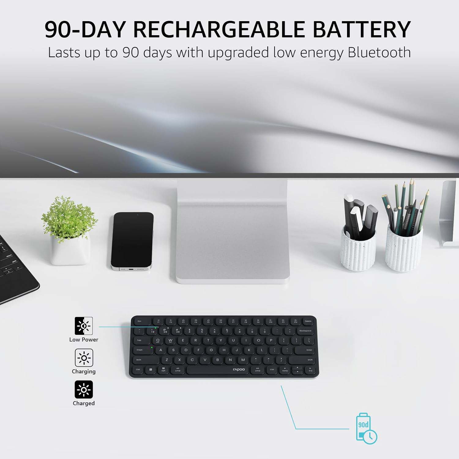Rapoo Mini E9050L – Ultra-Slim Multi-Mode Wireless Keyboard (Dark Grey)