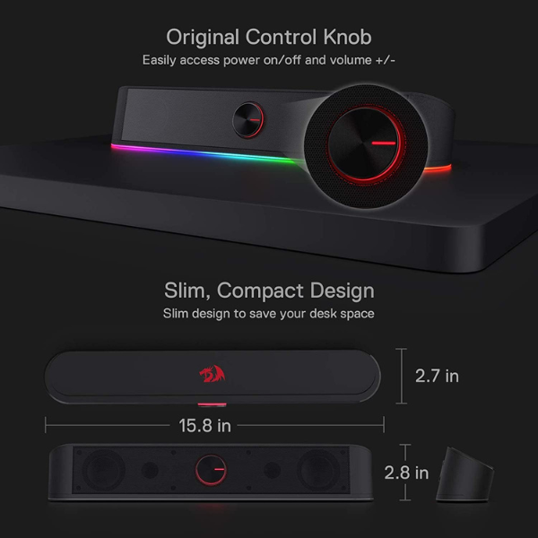 Redragon Adiemus GS560 Stereo Soundbar, 2.0 Channel, RGB Lighting, 3.5mm + USB For RGB - Rebuy-Box