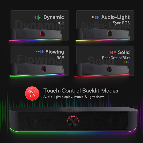 Redragon Adiemus GS560 Stereo Soundbar, 2.0 Channel, RGB Lighting, 3.5mm + USB For RGB - Rebuy-Box