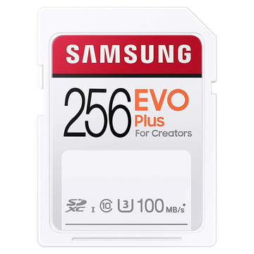 Samsung Evo Plus 256GB SD Card, UHS-I U3, 100MB/s Read, 80MB/s Write, 4K UHD, Waterproof, Temperature-Proof