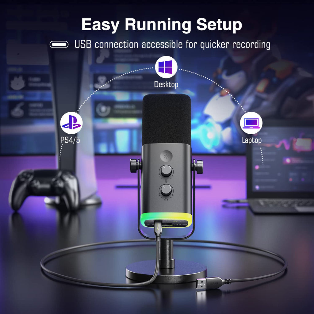 FIFINE AmpliGame AM8 RGB USB/XLR Dynamic Microphone with Touch-Mute, I/O Controls, and Live Monitoring for Streaming - Rebuy-Box