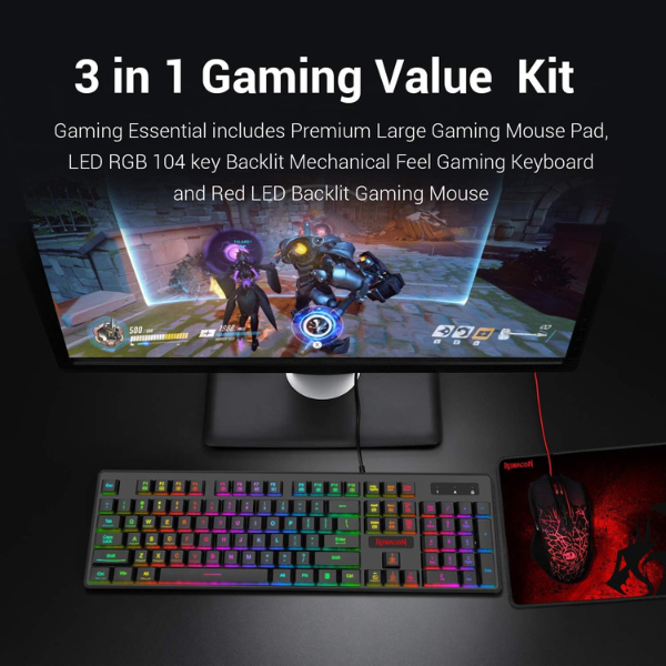 Redragon S107 Keyboard and Mouse Combo, Mechanical Keyboard, RGB Backlighting, Ergonomic Mouse, Programmable Keys - Rebuy-Box
