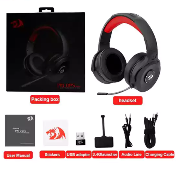 Redragon H818 PRO RGB Pelops Pro Wireless Gaming Headset, Bluetooth/AUX, Adjustable Headband, Noise-Cancelling Microphone, Long Battery Life - Rebuy-Box