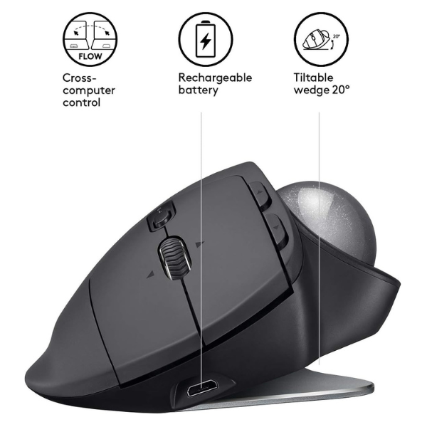 Logitech MX Ergo Advanced Wireless Trackball/Mouse - Graphite, Adjustable Hinge, Precision Tracking - Rebuy-Box