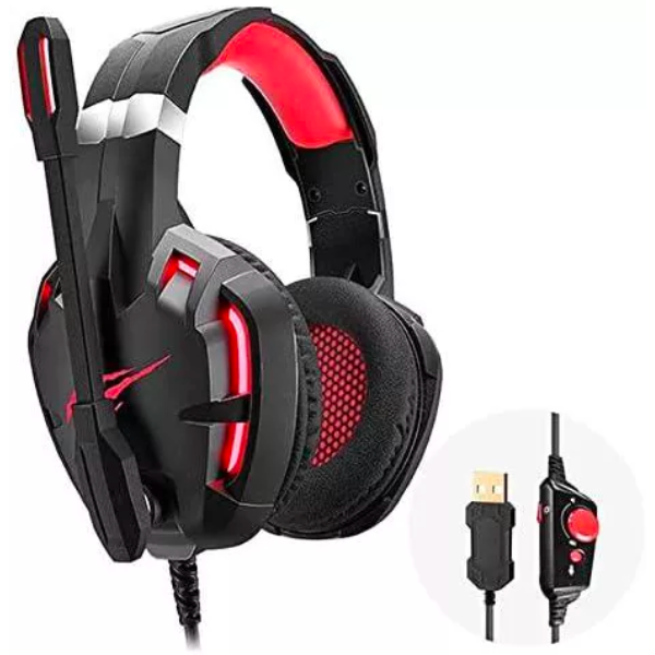 HAVIT GAMENOTE HV-H2001U Gaming Headset, 7.1 Surround Sound, USB Connectivity, Red LED Lighting, Noise-Cancelling Microphone - Rebuy-Box