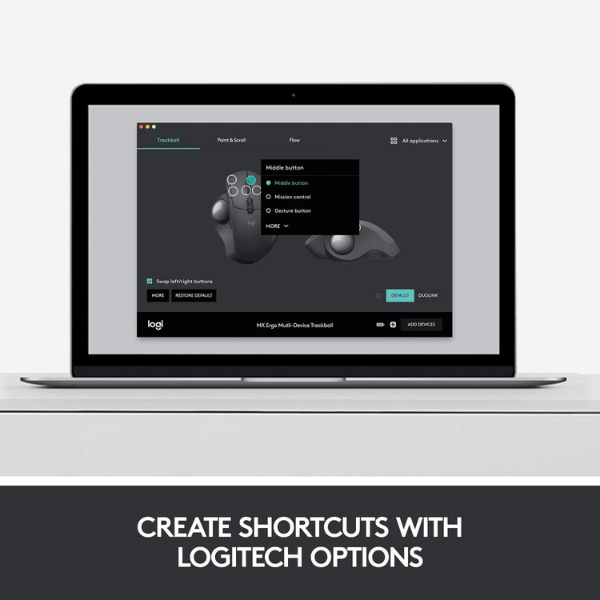 Logitech MX Ergo Advanced Wireless Trackball/Mouse - Graphite, Adjustable Hinge, Precision Tracking - Rebuy-Box