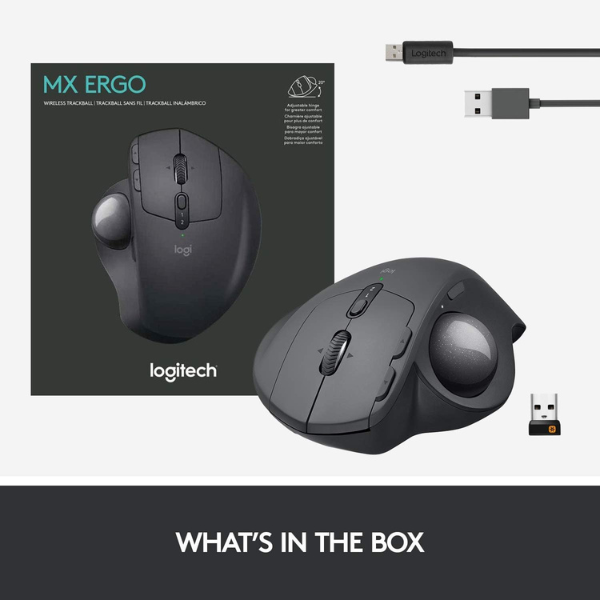Logitech MX Ergo Advanced Wireless Trackball/Mouse - Graphite, Adjustable Hinge, Precision Tracking - Rebuy-Box