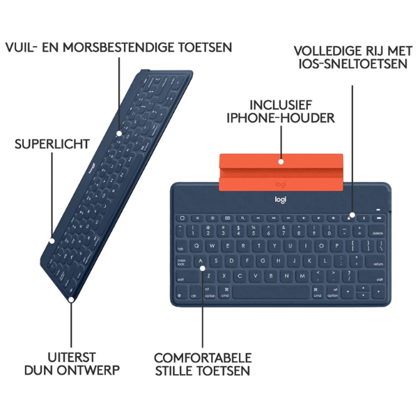 Logitech Keys-To-Go Ultra Slim Bluetooth Keyboard for Apple Products, Blue, Portable, Rechargeable Battery, Spill-Resistant Design - Rebuy-Box