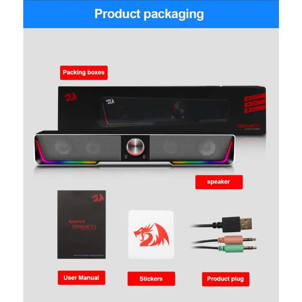 Redragon GS570 Gaming Speakers, 2.0 Channel, RGB Lighting, 6W Output, USB Powered, Black - Rebuy-Box