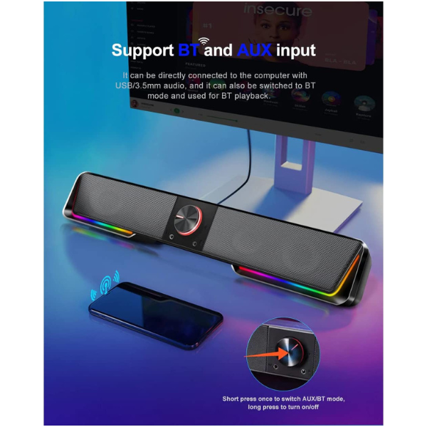 Redragon GS570 Gaming Speakers, 2.0 Channel, RGB Lighting, 6W Output, USB Powered, Black - Rebuy-Box