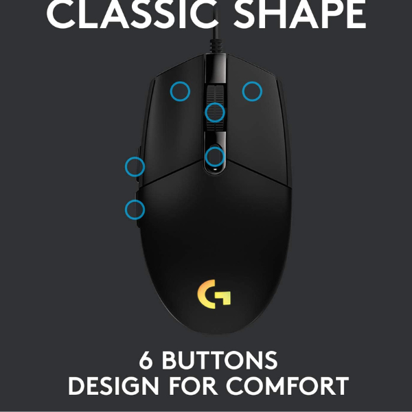 Logitech G203 Wired Gaming Mouse, 8000 DPI, RGB Lighting, 6 Programmable Buttons, Lightweight Design - Rebuy-Box