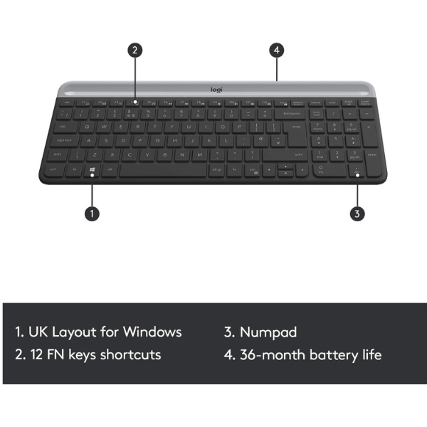 Logitech MK470 Wireless Slim Keyboard and Mouse Combo - Ultra-Quiet, Compact, Black - Rebuy-Box