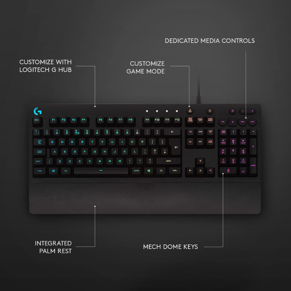 Logitech G213 Prodigy Gaming Keyboard, RGB Backlighting, Membrane Switches, Dedicated Media Controls, Spill-Resistant Design - Rebuy-Box