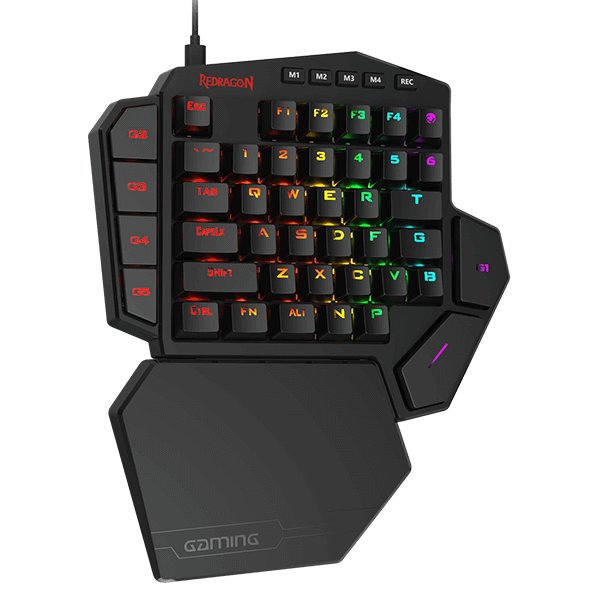 Redragon K585 DITI One-Handed RGB Mechanical Gaming Keyboard, Blue Switches, 42 Keys, Macro Programmable, Detachable Wrist Rest - Rebuy-Box