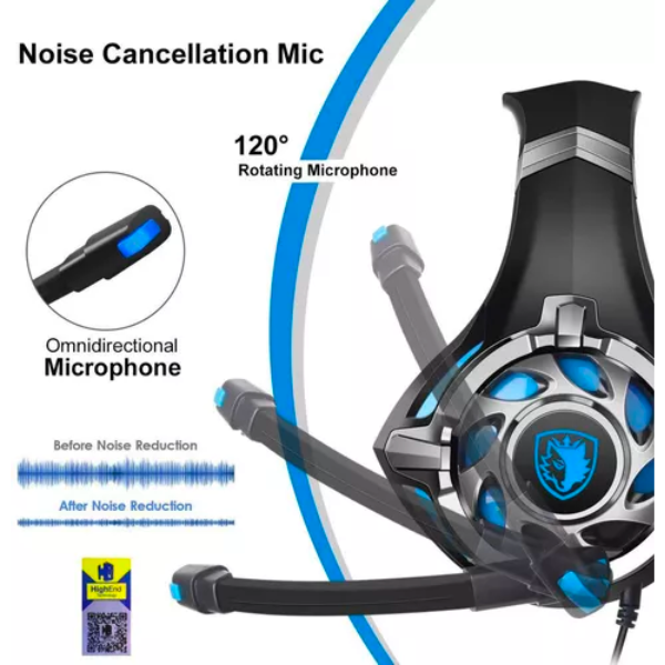 Sades SA-822 Wired Gaming Headset with Microphone, Surround Sound, Adjustable Headband, Noise-Isolating, Black - Rebuy-Box