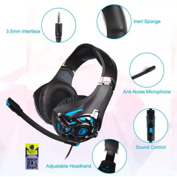 Sades SA-822 Wired Gaming Headset with Microphone, Surround Sound, Adjustable Headband, Noise-Isolating, Black - Rebuy-Box