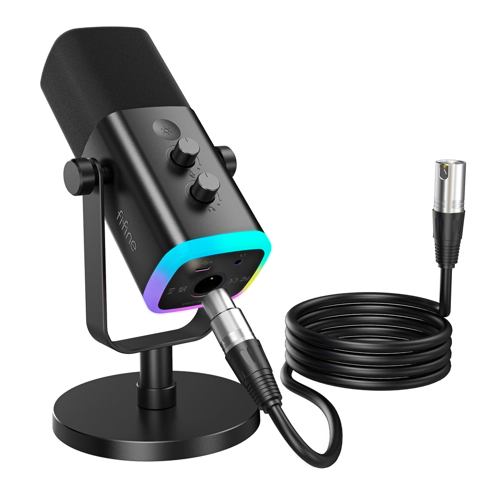 FIFINE AmpliGame AM8 RGB USB/XLR Dynamic Microphone with Touch-Mute, I/O Controls, and Live Monitoring for Streaming - Rebuy-Box