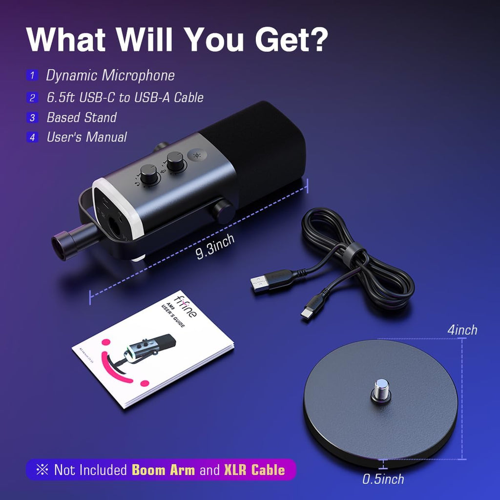 FIFINE AmpliGame AM8 RGB USB/XLR Dynamic Microphone with Touch-Mute, I/O Controls, and Live Monitoring for Streaming - Rebuy-Box